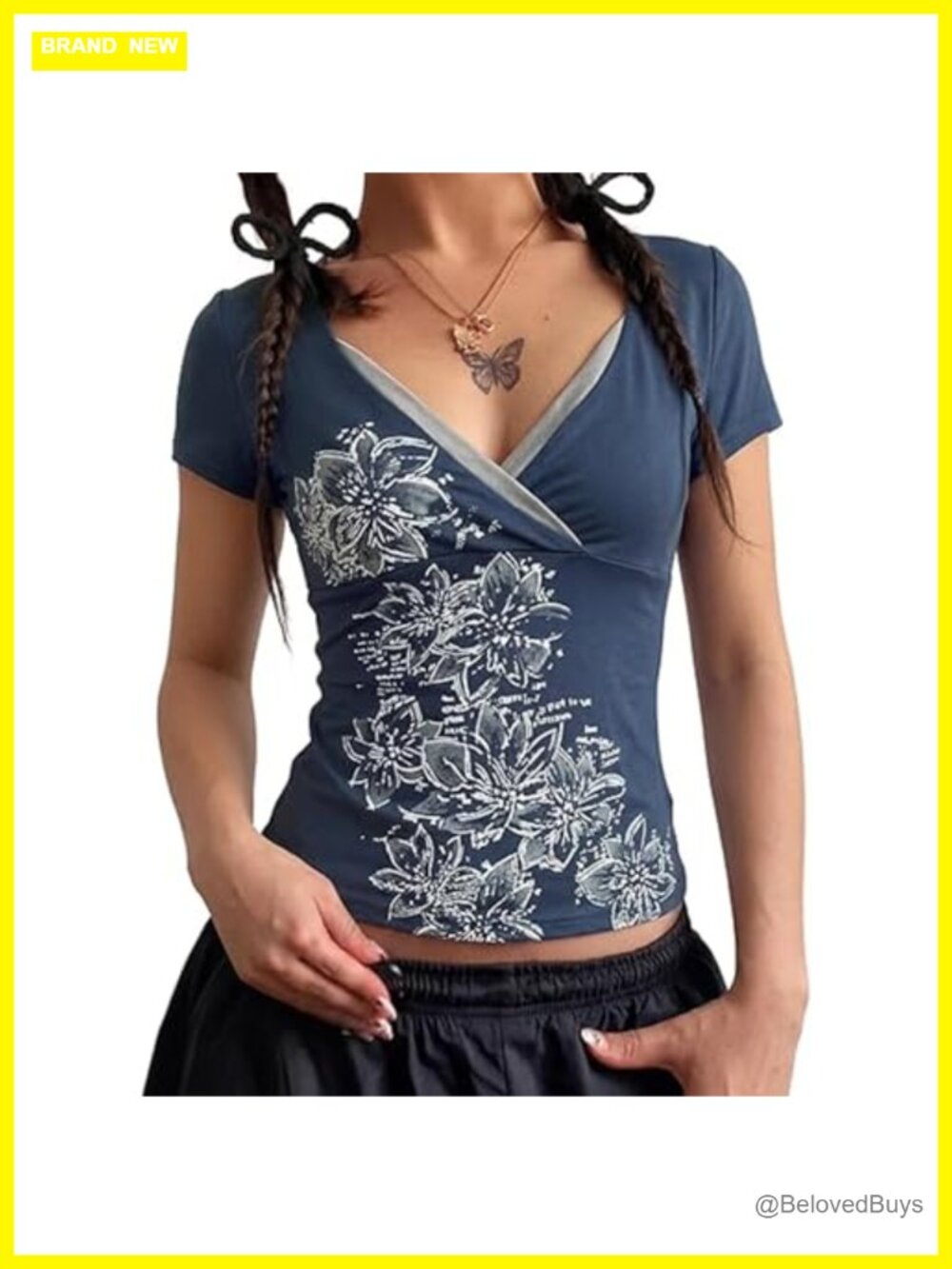 Fairy Grunge Floral V-Neck Short Sleeve T-Shirt Women